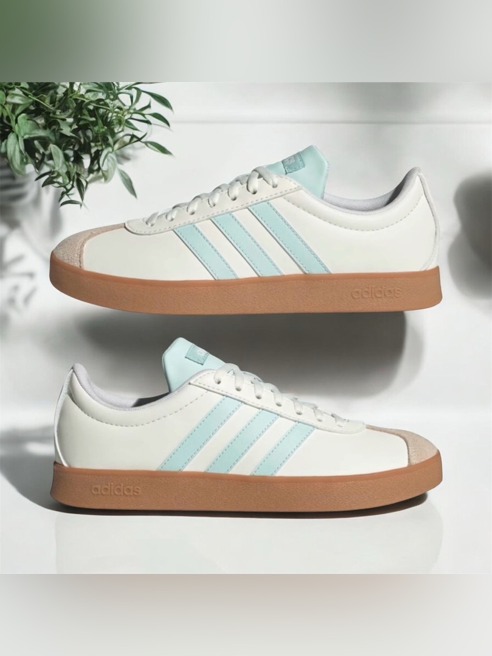 New ~ Adidas VL Court Base Women's Tiffany Blue Stripe Sneakers JI1767 ~ Size 10